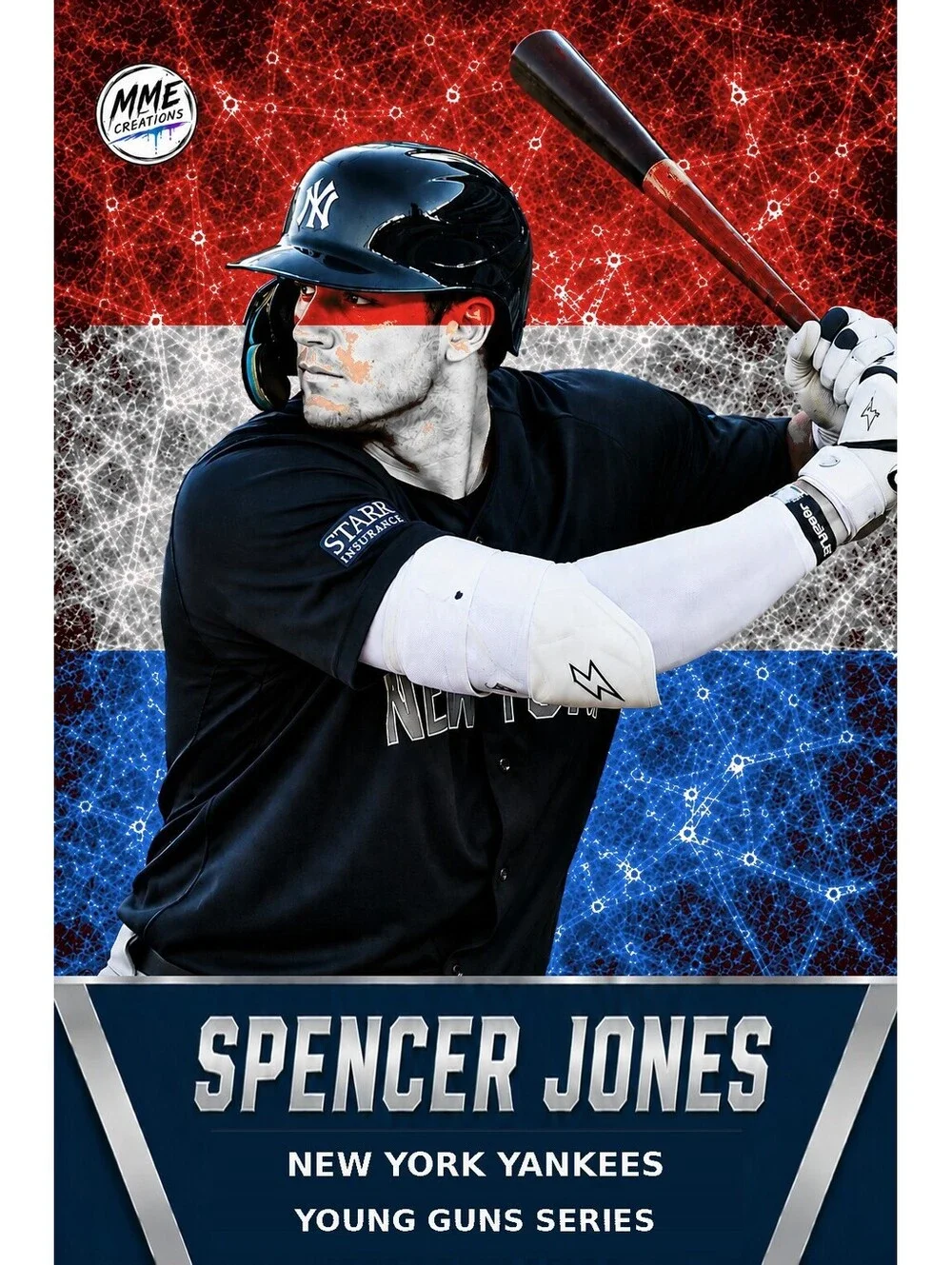 4228 Spencer Jones | Young Guns | Laminated Custom Baseball Card | R/W/B Ice